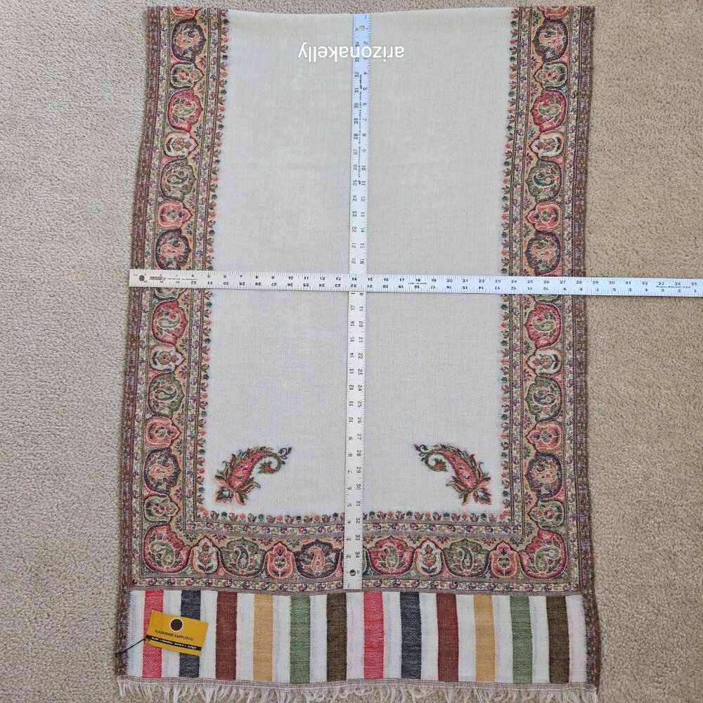 NWT Kashmir Emporio Colorful Wool Shawl Jacquard Scarf *FLAW* - Picture 12 of 16